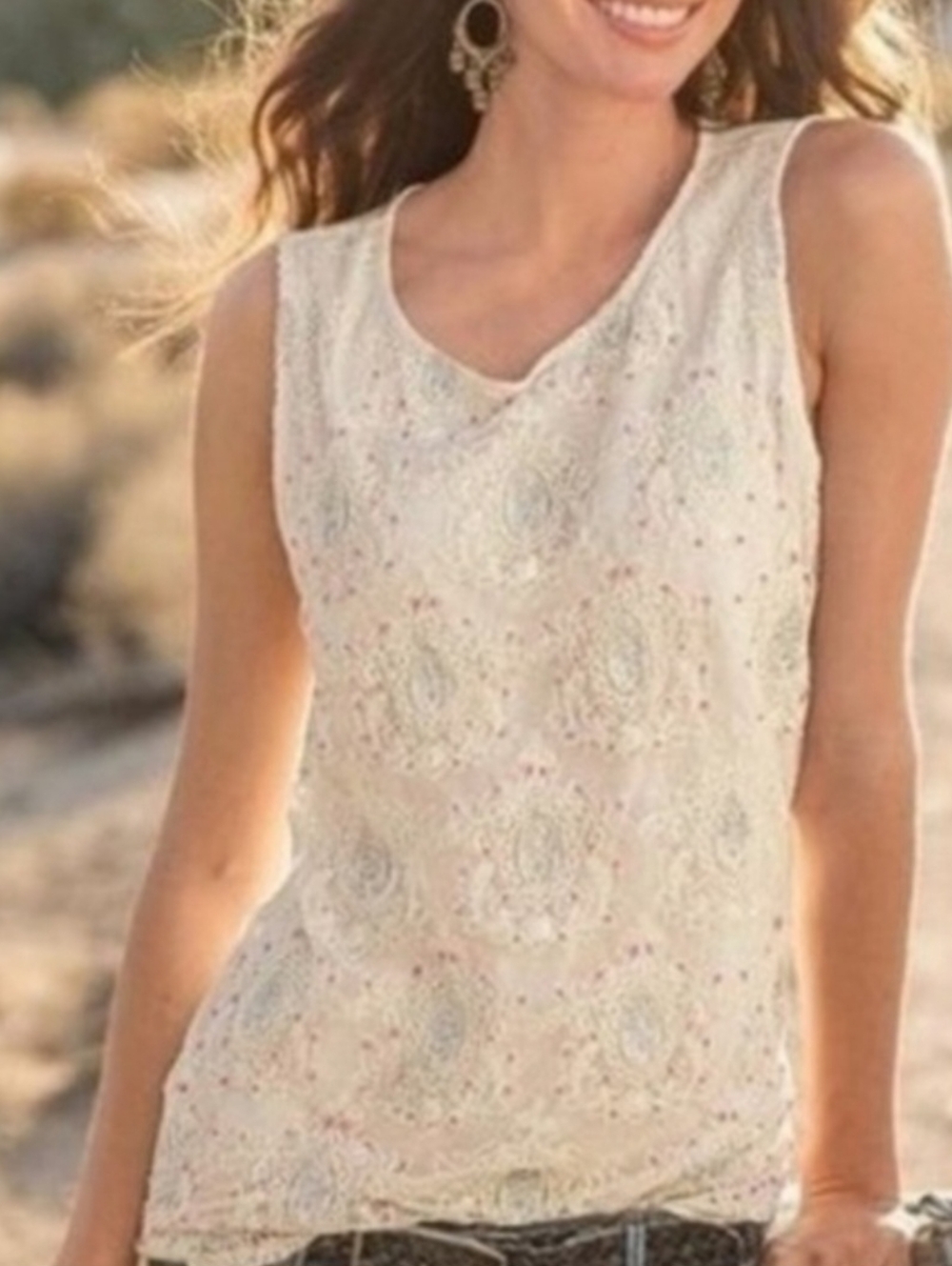 Sundance Ivory Crochet Lace Beaded Tank Top Womens Medium